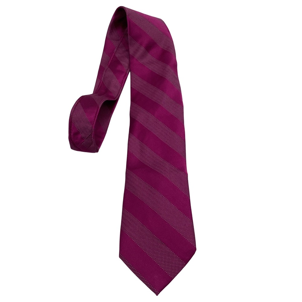 Roundtree & Yorke Mens Magenta Purple Striped Silk Handmade Necktie‎ Tie